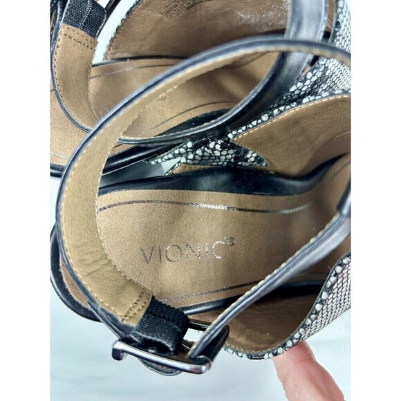 Vionic Kaia Mules Heels Snakeprint Reptile Black White 8.5 Ankle Strap Open Toe - Picture 10 of 14
